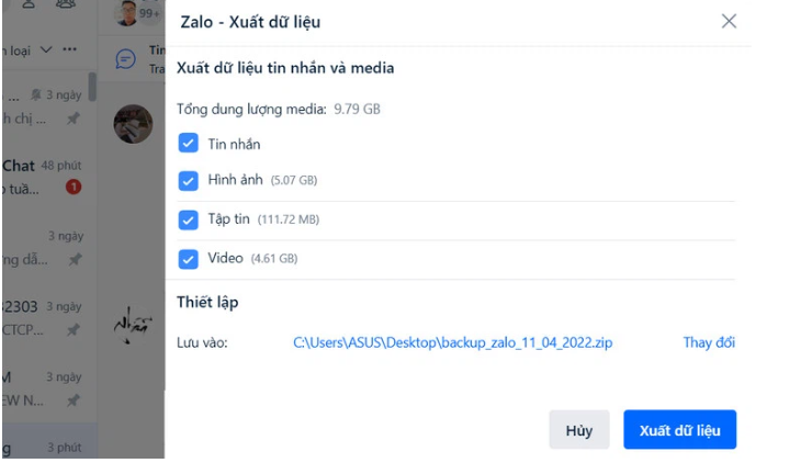 Bước 3,4 khôi phục tin nhắn Zalo trên máy tính 