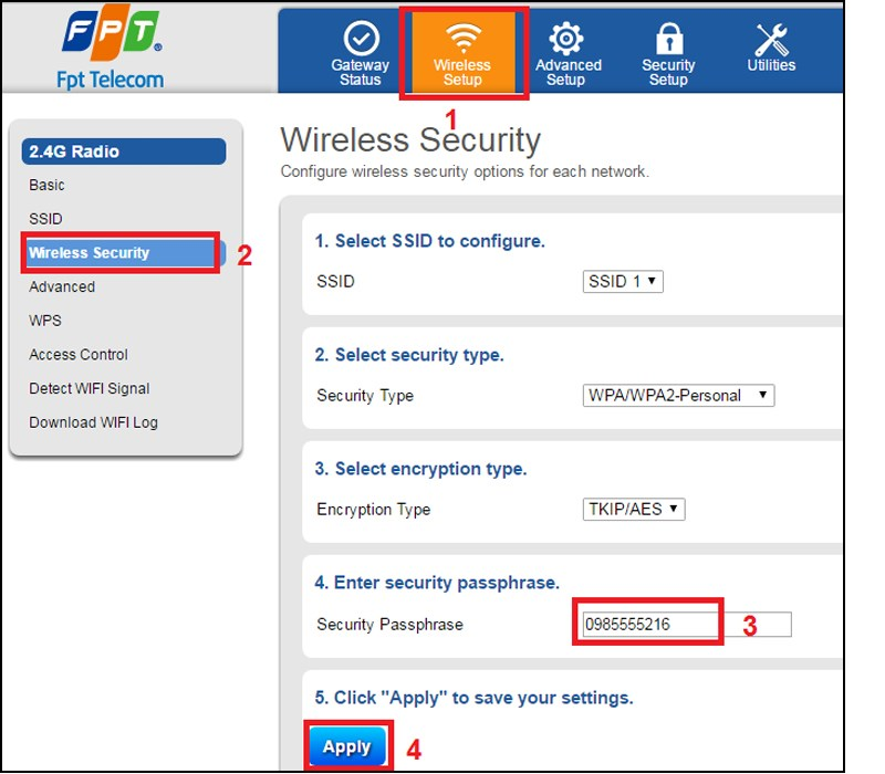 Apply để đổi mật khẩu Wifi FPT