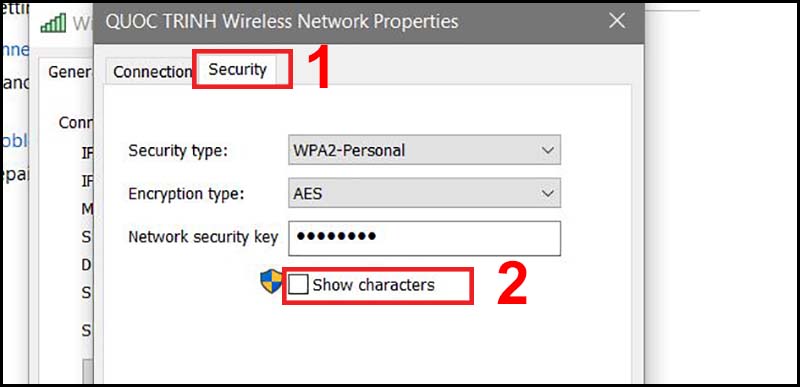 Mật khẩu sẽ được hiển thị ngay trong ô Network security key.