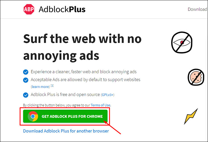 Nhấn vào Get Adblock Plus for Chrome