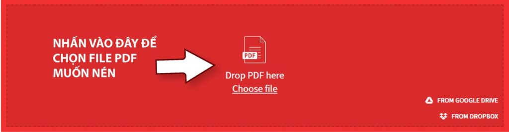 Vào Drop PDF here hoặc là kéo thả file vào khung màu cam