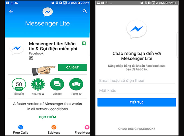 Tải ứng dụng Messenger Lite về máy
