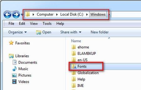 Chọn Windows => Fonts