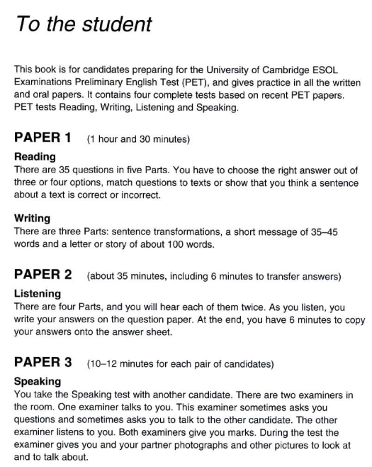 Nội dung từng quyển trong bộ Cambridge Preliminary English Test
