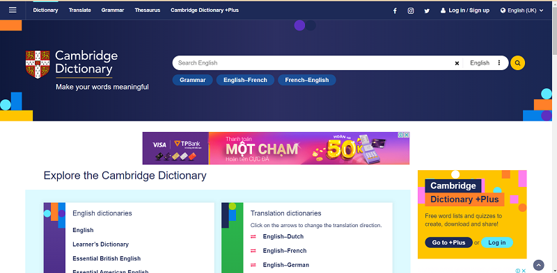 Cambridge Dictionary - Trang web dịch tiếng Anh sang tiếng Việt
