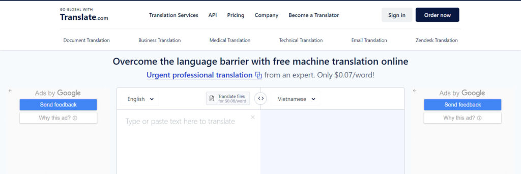 Translate - Trang web dịch tiếng Anh sang tiếng Việt