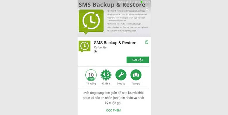 Cài đặt SMS Backup & Restore 